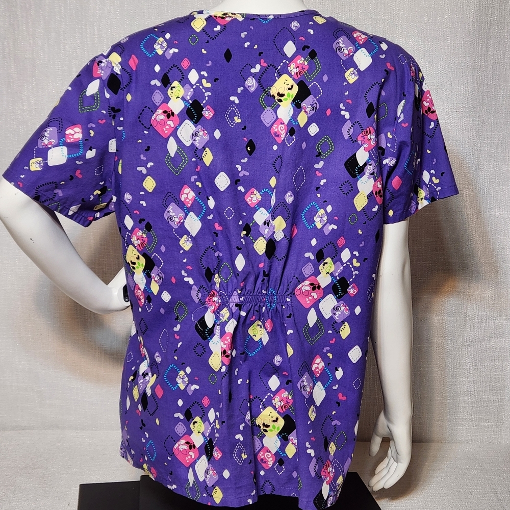 SB Scrubs Confetti Purple V Neck Scrub Top Cotton Medical Large - Picture 4 of 10